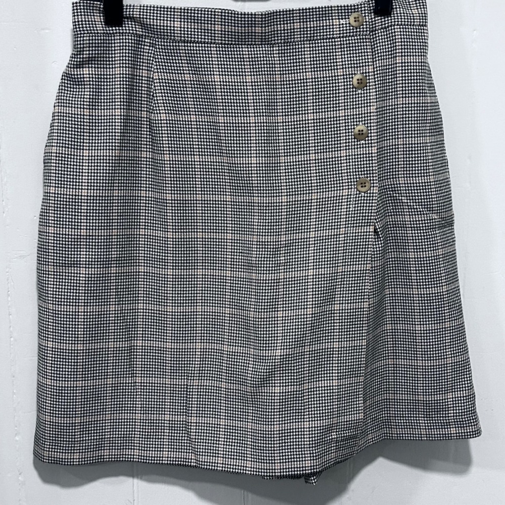EP Pro Golf Skort Womens 10 Black White Houndstooth Plaid Button Wrap Skirt